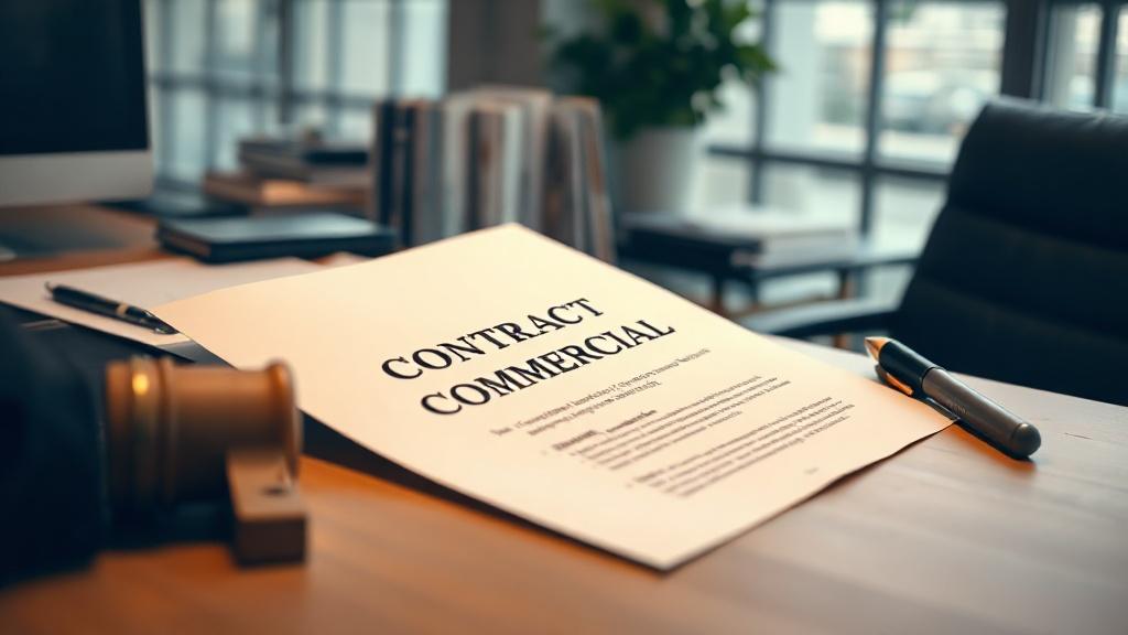 Contrat de bail commercial posé sur un bureau