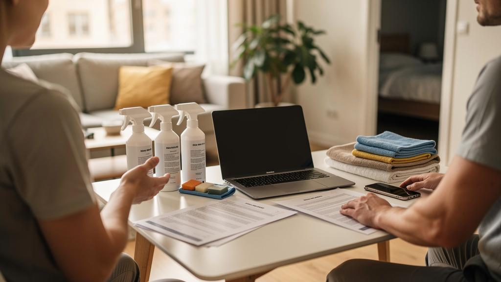 Hôte Airbnb discutant avec son prestataire de nettoyage