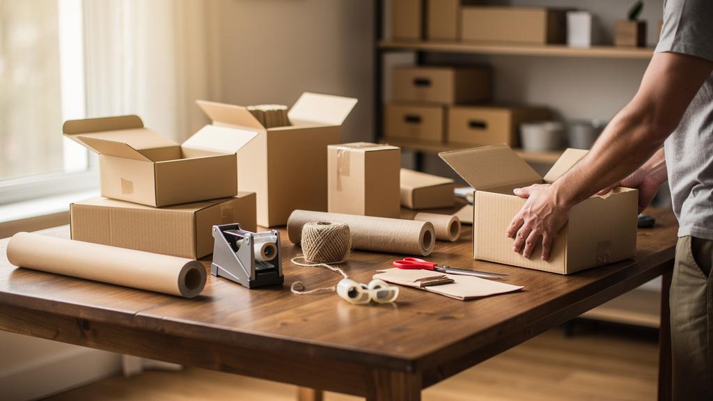 Personne emballant des colis à domicile