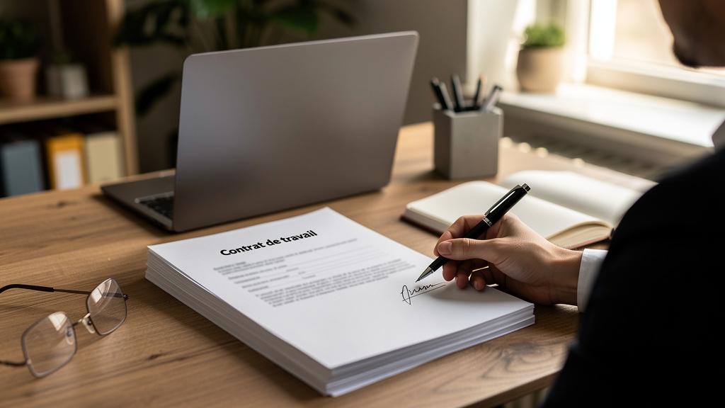 Signature d'un formulaire administratif de fin de contrat de travail