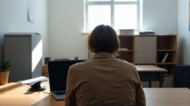 Agent de l'Éducation nationale consultant sa messagerie professionnelle