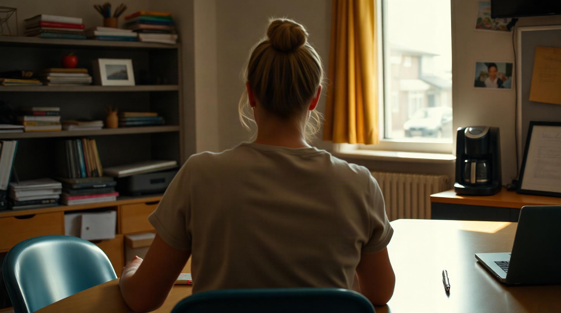 Enseignant utilisant un ordinateur portable dans la salle des professeurs