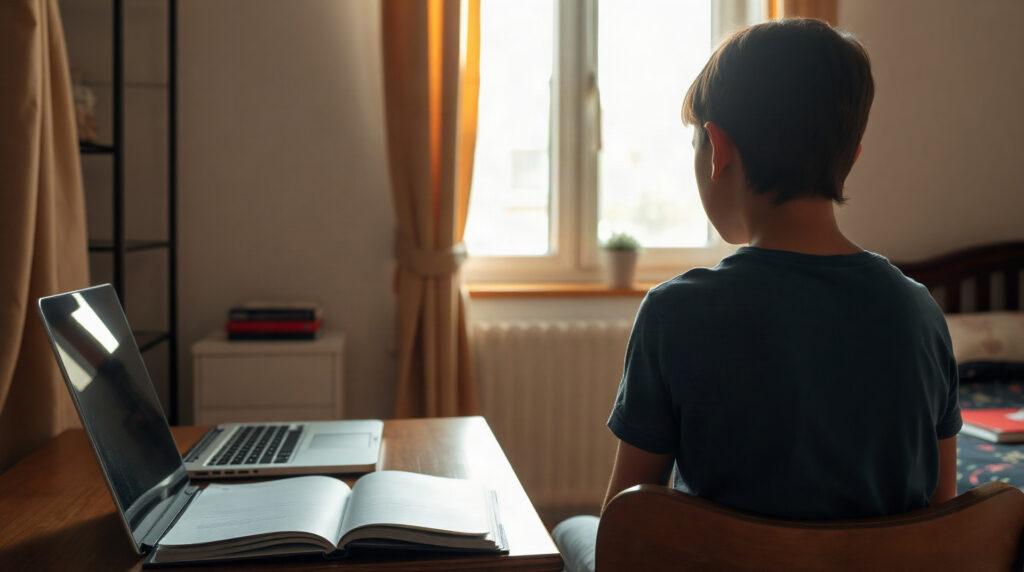 Élève consultant son ENT sur un ordinateur portable
