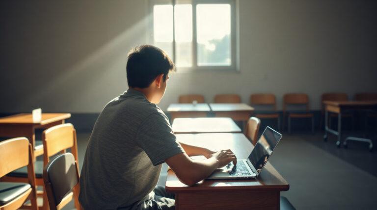 Élève se connectant à son espace numérique de travail