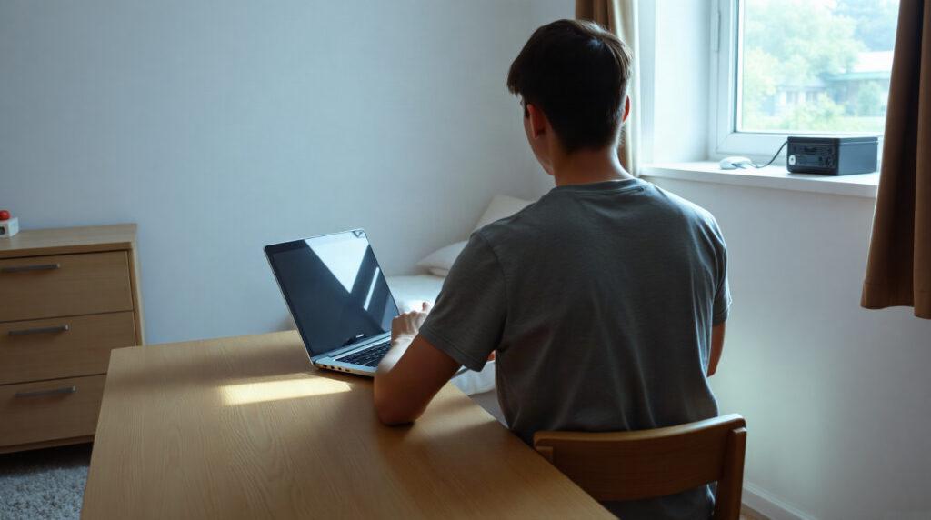 Lycéen consultant son espace numérique sur un ordinateur portable
