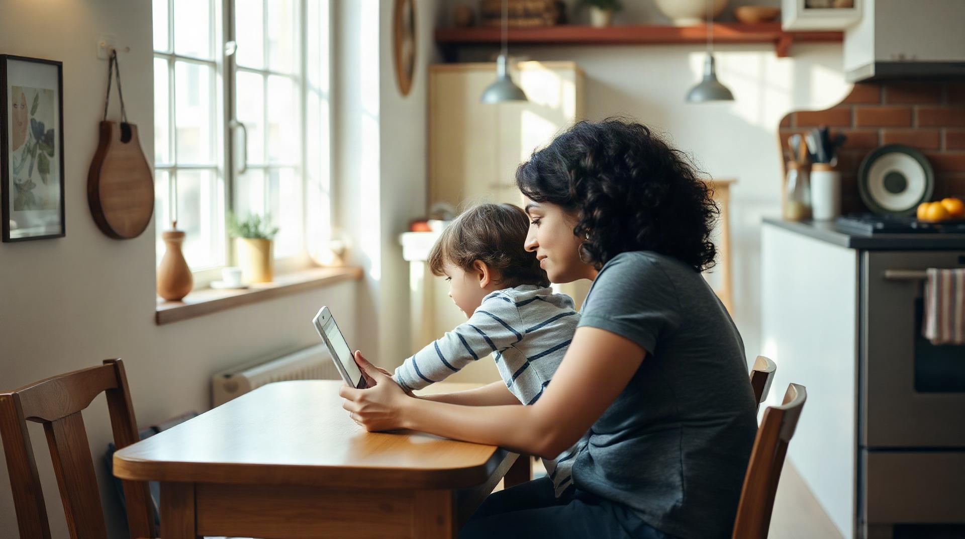 Parent suivant la scolarité de son enfant sur tablette