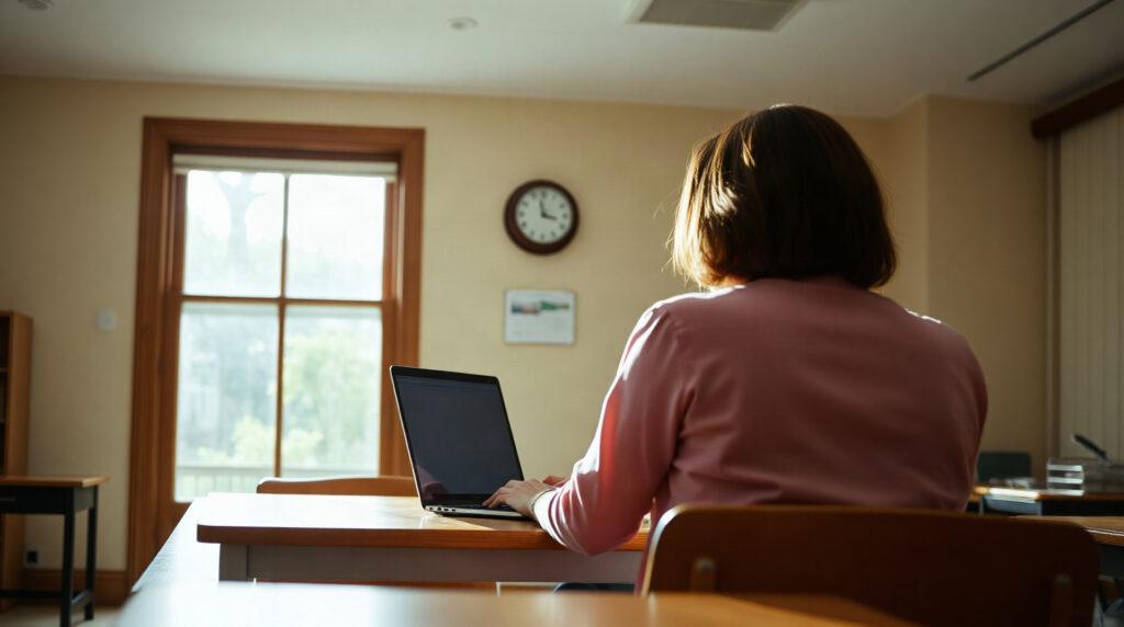 Enseignant connecté à un portail scolaire numérique
