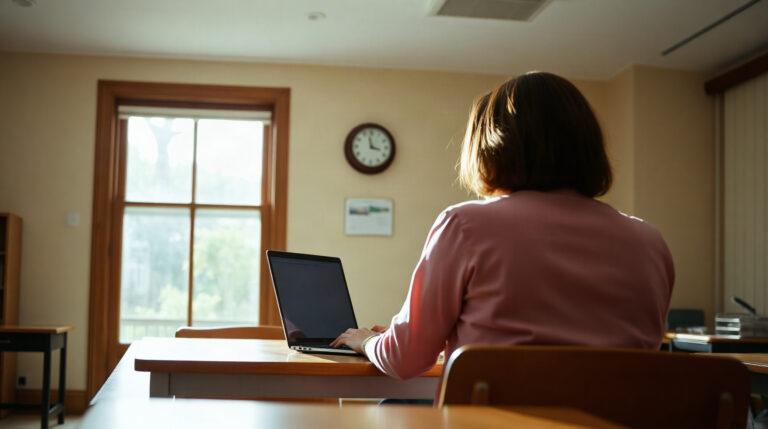 Enseignant connecté à un portail scolaire numérique