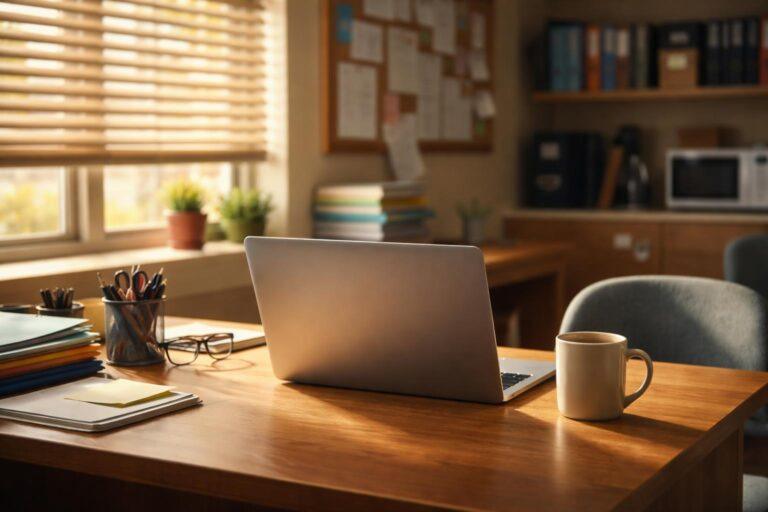Enseignant consultant le portail académique sur son ordinateur portable