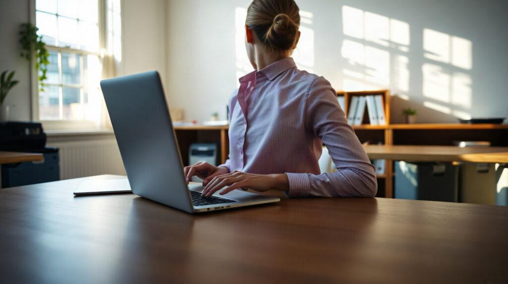 Enseignant consultant sa messagerie académique sur un ordinateur portable