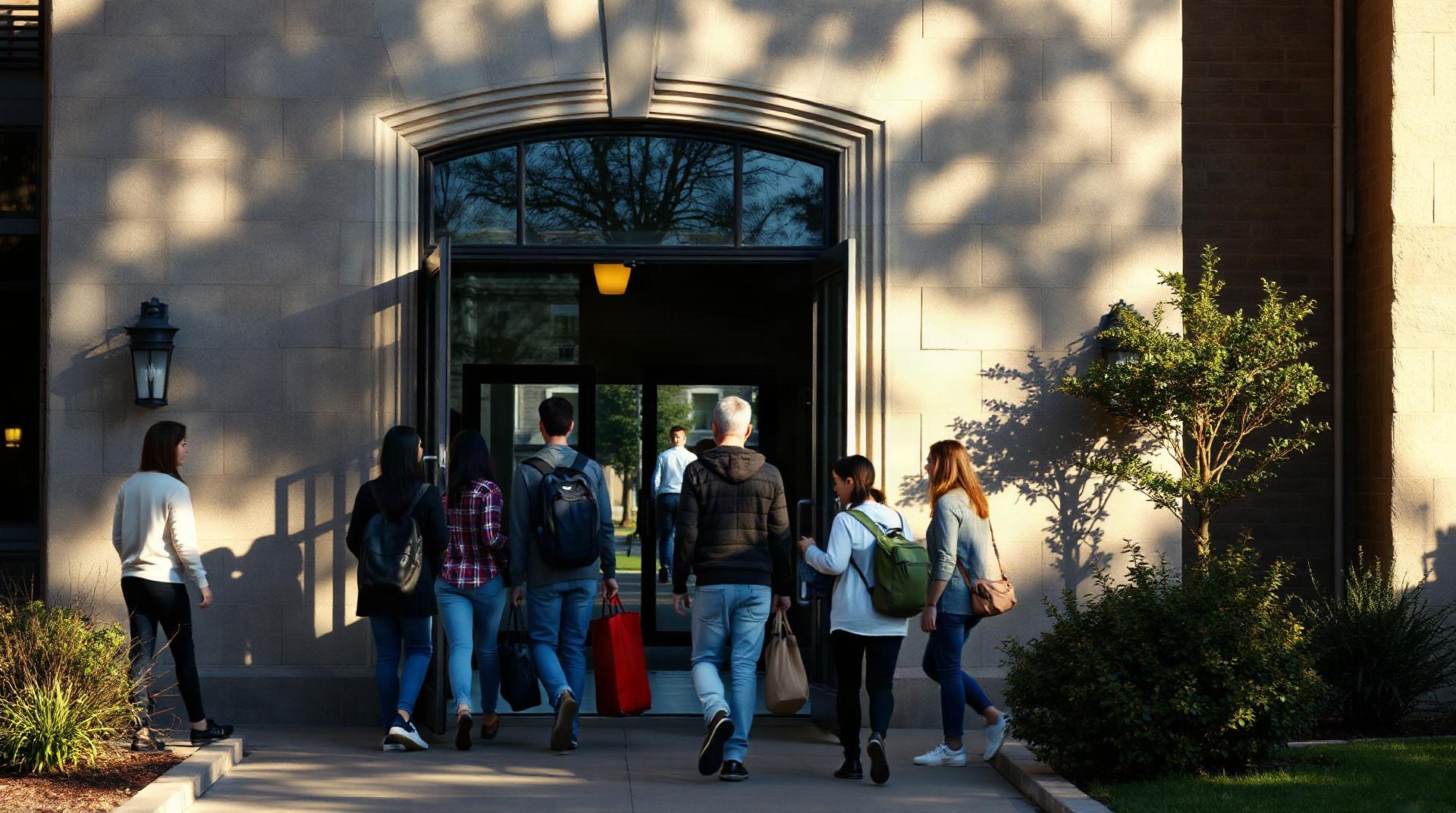 Entrée d'un campus universitaire en journée