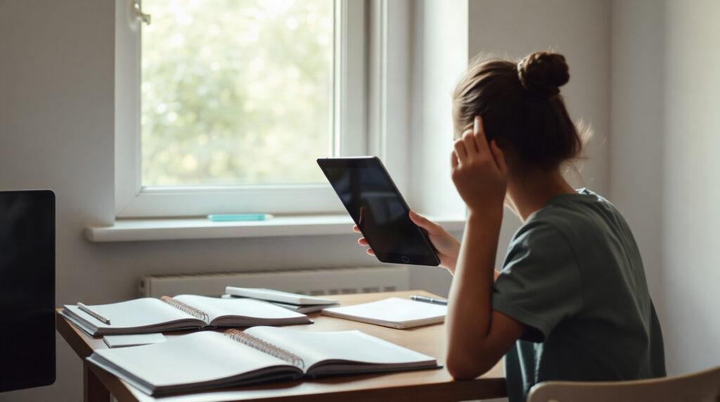 Élève consultant son ENT sur une tablette numérique