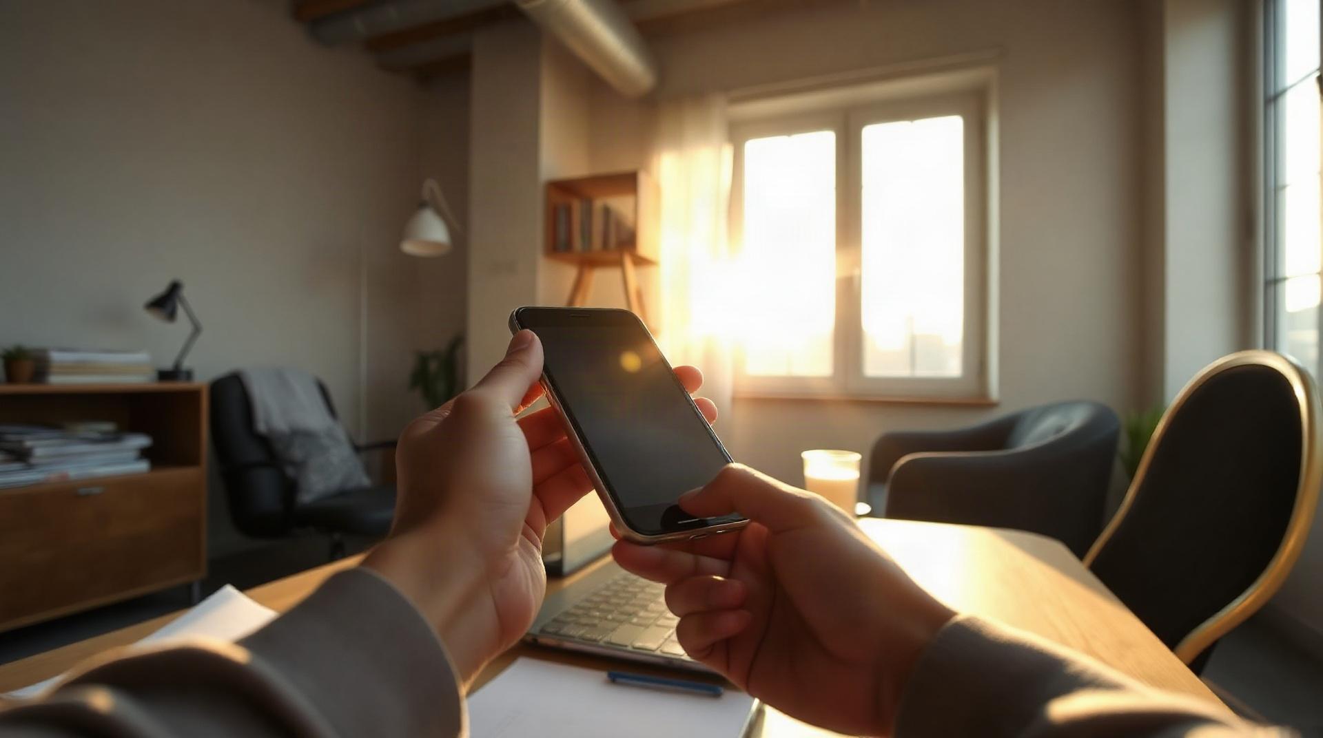 Personne vérifiant sa messagerie professionnelle sur smartphone