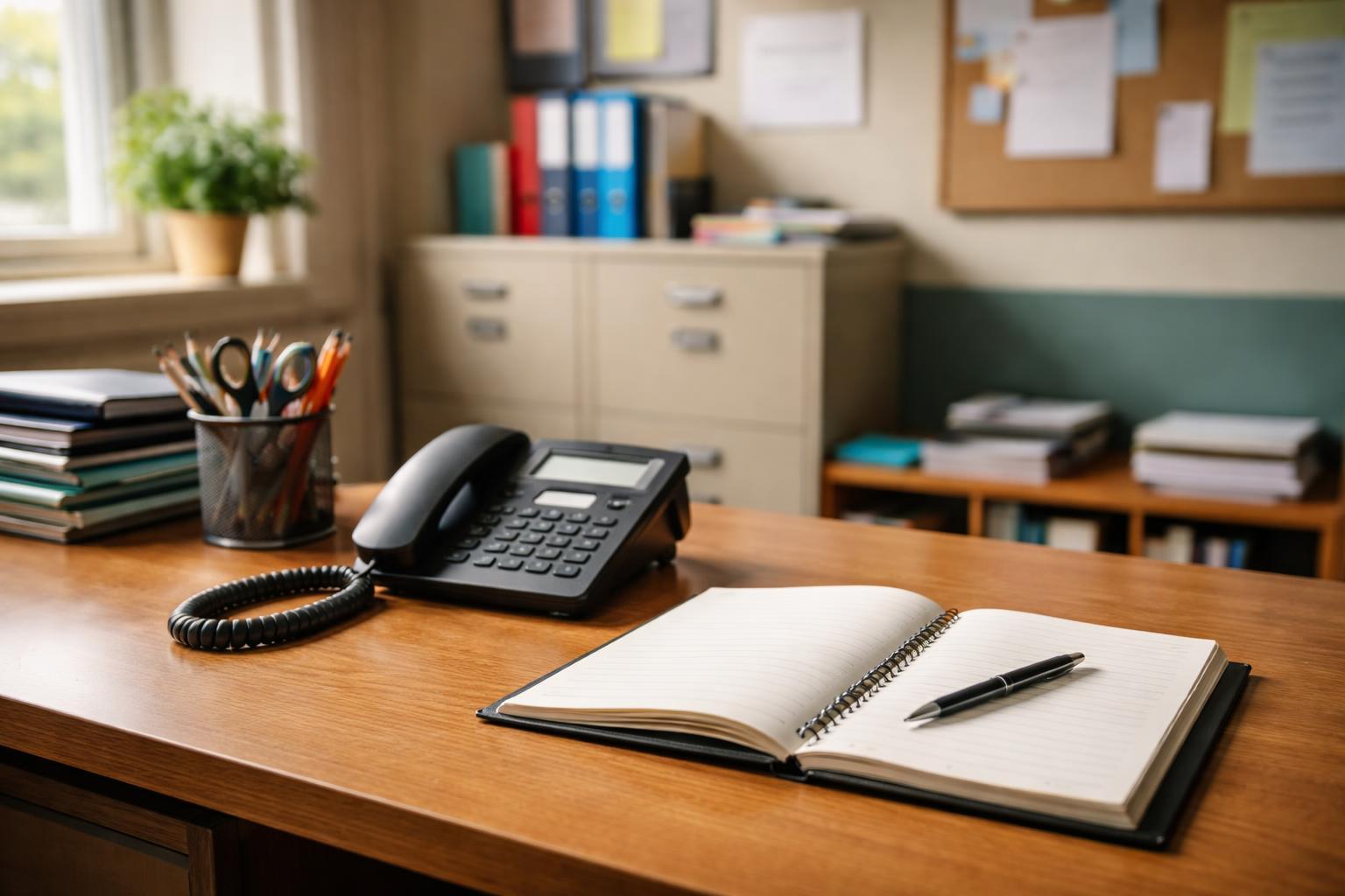 Personnel administratif scolaire au téléphone devant un écran affichant une boîte de récep