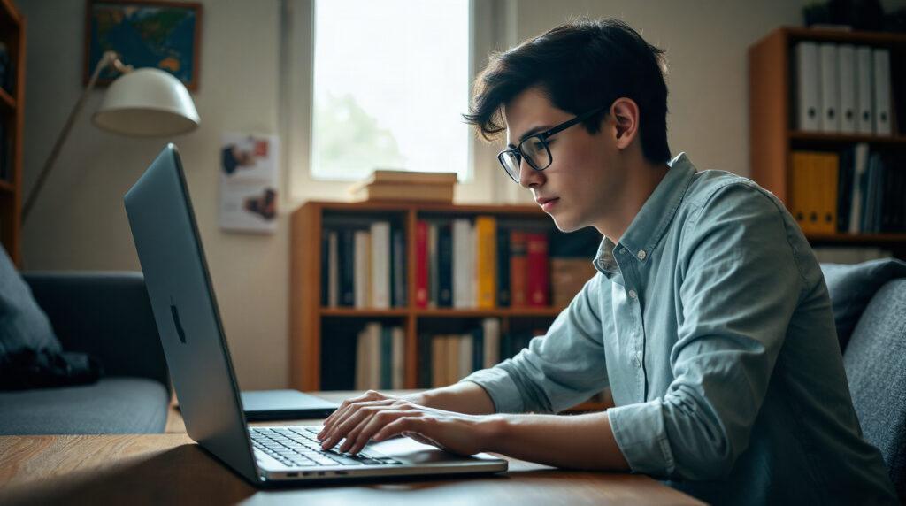 Étudiant consultant son espace numérique de travail universitaire sur ordinateur