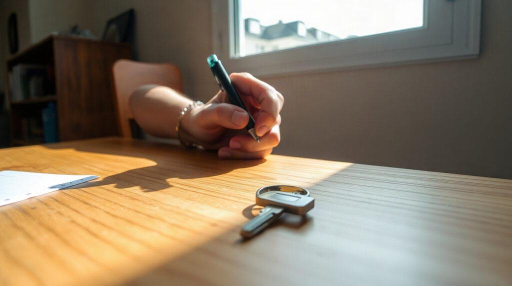 Étudiant signant un contrat de location